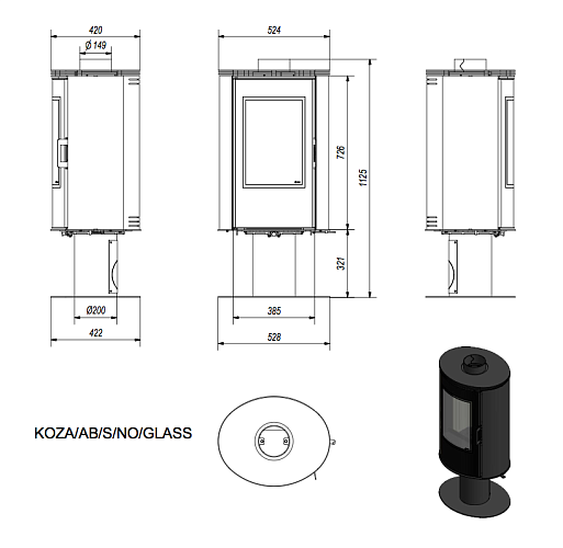 Печь дровяная KOZA/AB/S/N/DR/GLASS_2